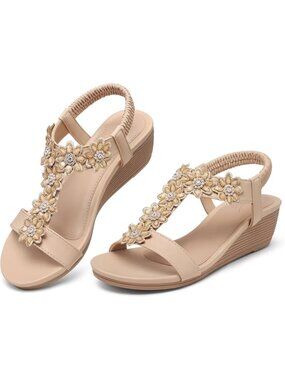 Women's Nude Wedge Sandals Summer Platform Comfortable Low Wedges Shoes